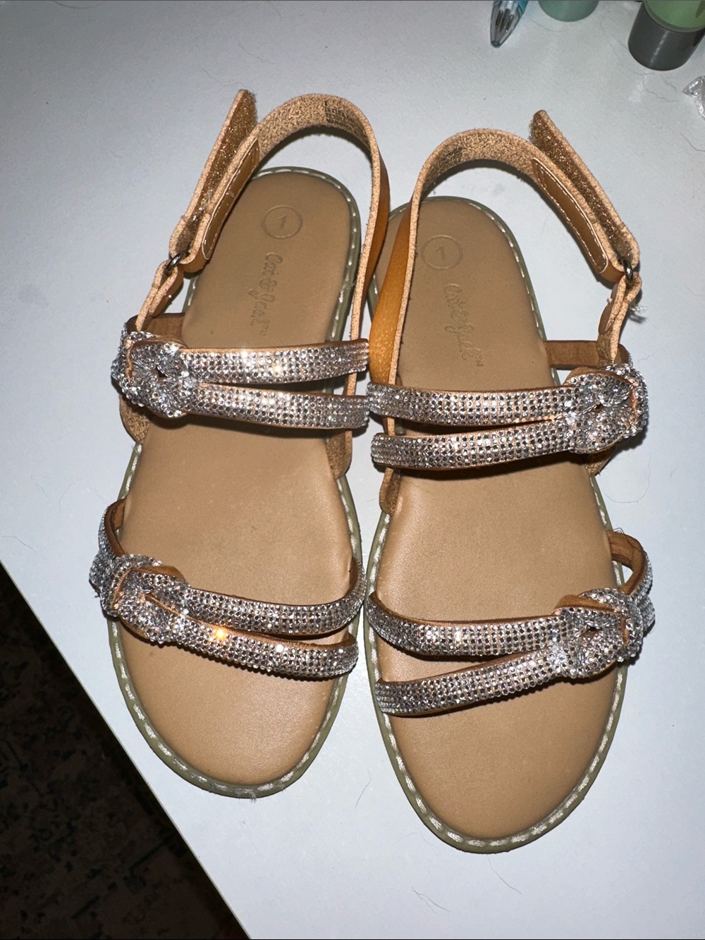 Cat & Jack Rose Gold Rhinestone Double-Strap Girls' Sandals